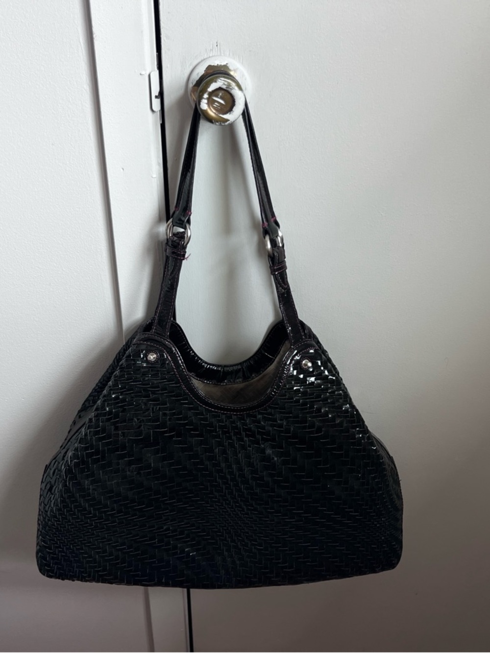 Cole Haan Black Woven Leather Shoulder Bag
